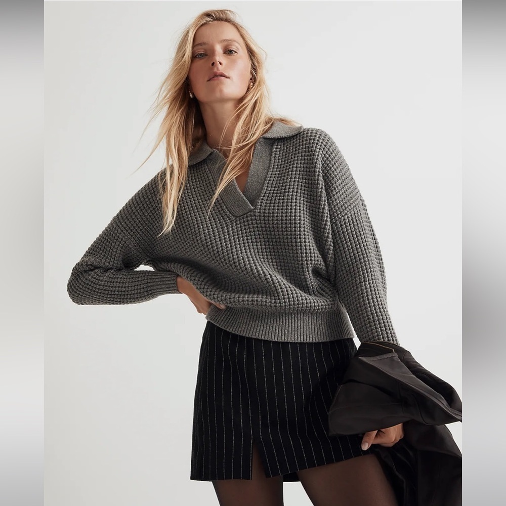 Madewell Waffle-Knit Henley Sweater grey size XL new